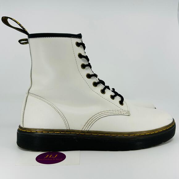 Dr. Martens Zavala White Leather Lace Up Combat Boots Size 10 Women/ 9 Men - Picture 1 of 11